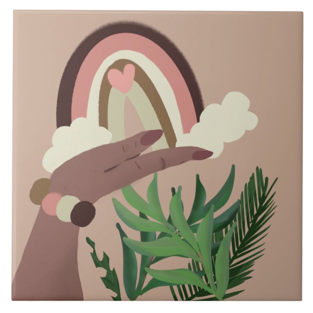 Azulejo Bonito Arcoiris Verde Natural Manos femeninas (Frente)