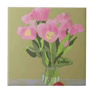 Azulejo Bonito Art Tulip Flor Ilustracion moderno +Nombre