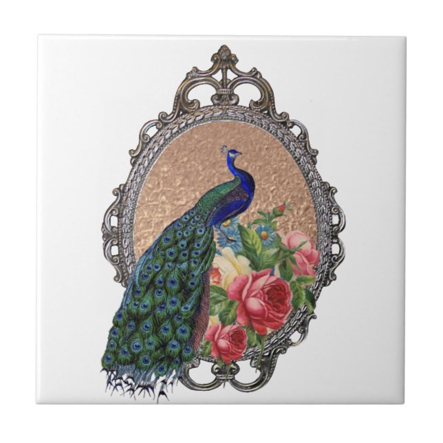 Azulejo Bonito arte pavo real, personalizado (Frente)