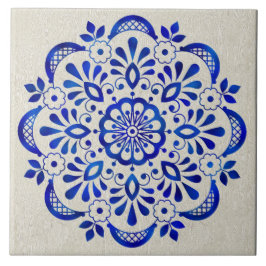 Azulejo Bonito Azul Floral Mandala Tile Cerámico.
