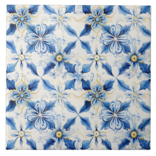 Azulejo Bonito azul y amarillo floral mediterráneo ornado