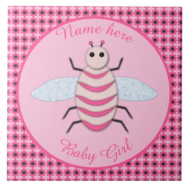 Azulejo Bonito Bebé Rosa Bee Personalizado (Frente)