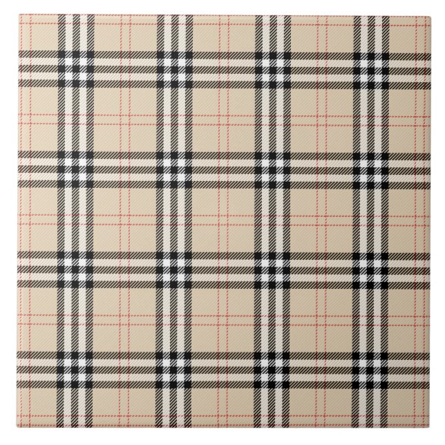 Azulejo Bonito Beige Plaid Tartán (Frente)
