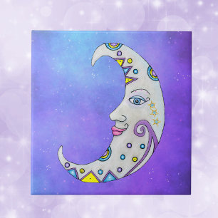 Azulejo Bonito de luna de colores brillantes Face Stars Pu