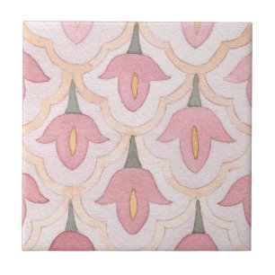 Azulejo Bonito flor pintado patrón retro rosa