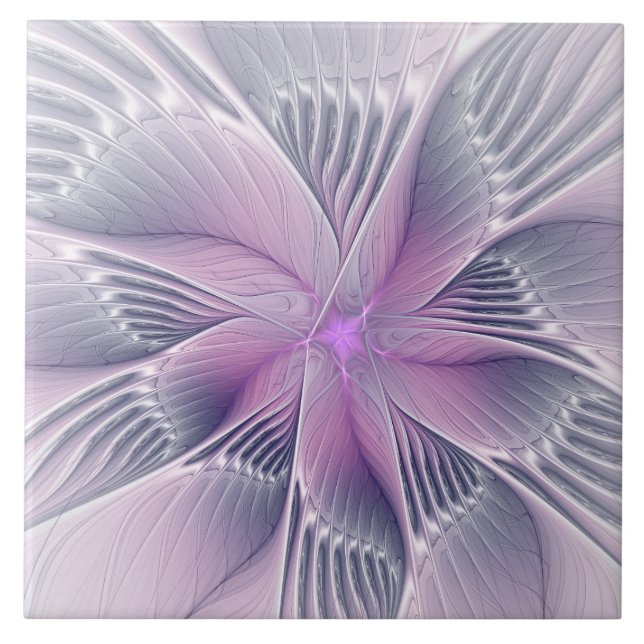 Azulejo Bonito Flor Rosa Moderna Resumen Arte Fractal (Frente)