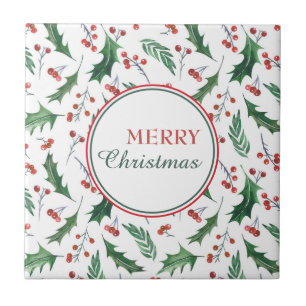 Azulejo Bonito Holly Pattern Feliz Navidad