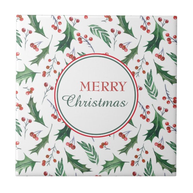 Azulejo Bonito Holly Pattern Feliz Navidad (Frente)