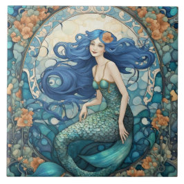 Azulejo Bonito Mermaid Art Nouveau Art Deco Azul