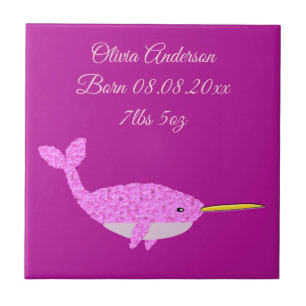 Azulejo Bonito Niña Rosa Narwhal Personalizado Nacimiento