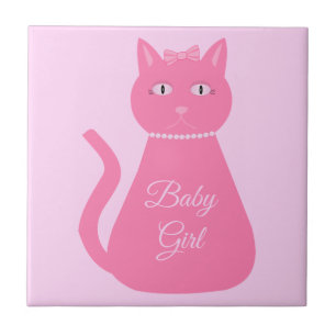 Azulejo Bonito Niña Rosa Personalizado Gato