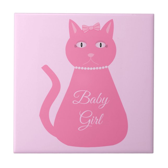 Azulejo Bonito Niña Rosa Personalizado Gato (Frente)