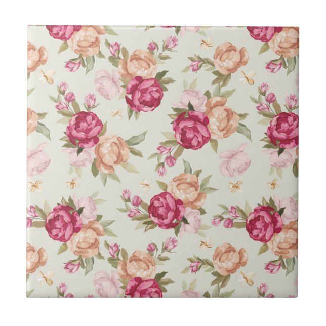 Azulejo Bonito patrón de peonía color en verde (Frente)