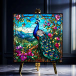Azulejo Bonito Peacock 2 Entre Jardín de Flores<br><div class="desc">El hermoso Peacock 2 Between Flower Garden presenta un pavo real colorido encaramado en un árbol con sus plumas de cola que caen sobre un fondo de follaje rico, colinas y flores florecientes, hecho con un efecto vidriera en una baldosa de cerámica. Hay muchos usos para estos maravillosos azulejos de...</div>
