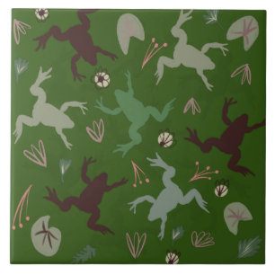 Azulejo Bonito Rana Vegetación Arte Botánico Tile Cerámico