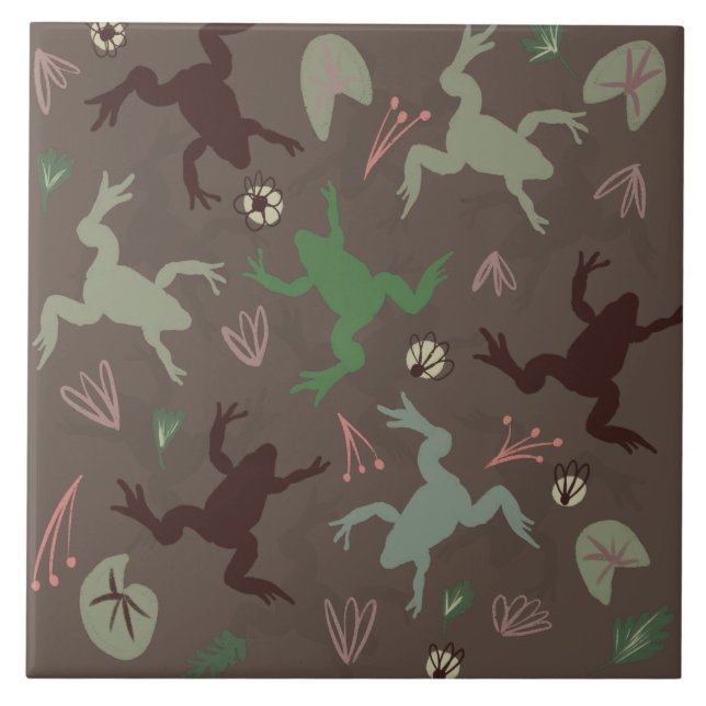 Azulejo Bonito Rana Vegetación Arte Botánico Tile Cerámico (Frente)