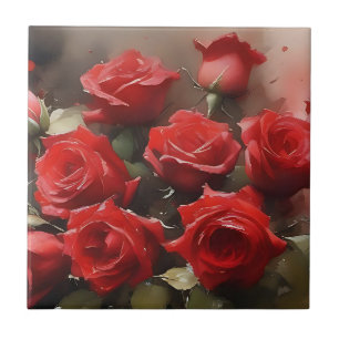 Azulejo Bonito rojas brillantes jardín acuarela pintura