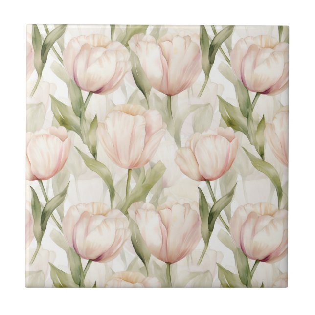 Azulejo Bonito Rubor Crema rosa Tulipanes Floral (Frente)