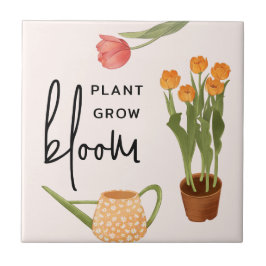 Azulejo Bonito Script Planta Crecer Bloom Tulip