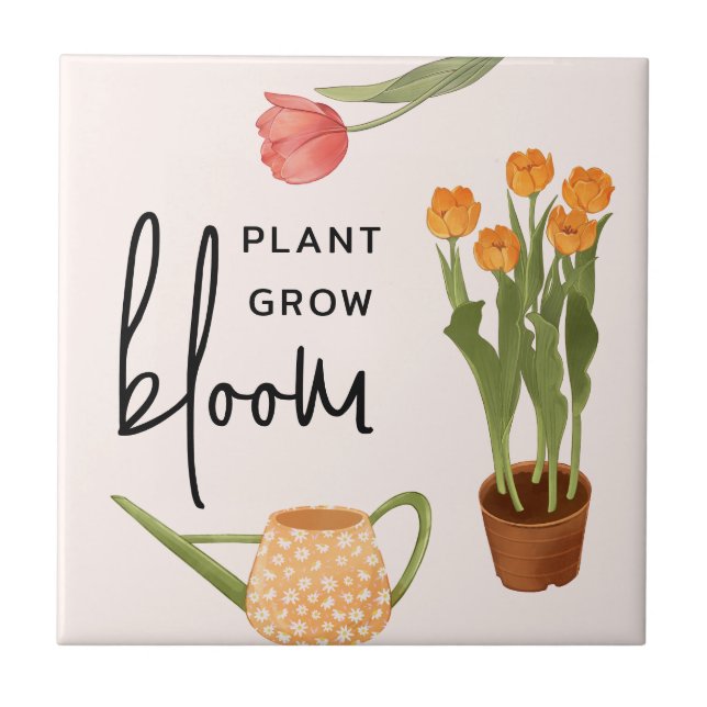 Azulejo Bonito Script Planta Crecer Bloom Tulip (Frente)