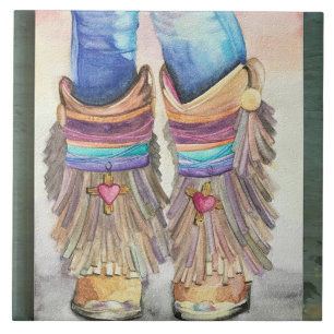 Azulejo Bonito Southwest Boots Cowgirl Wall Tile Trivet