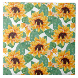 Azulejo Bonito Sunflower Patrón amarillo y verde