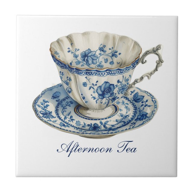 Azulejo Bonito "Té de la Tarde" Tejido Floral Tejido Cerám (Frente)