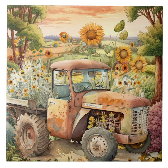 Azulejo bonito tractor de Country antiguo (Frente)