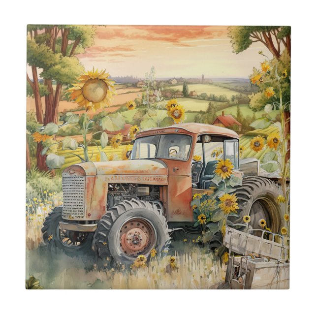 Azulejo bonito tractor de Country antiguo (Frente)