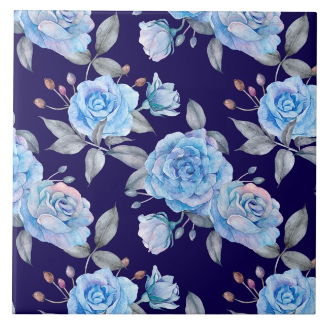 Azulejo Bonitos rosas azules, fondo rosa pastel, (Frente)