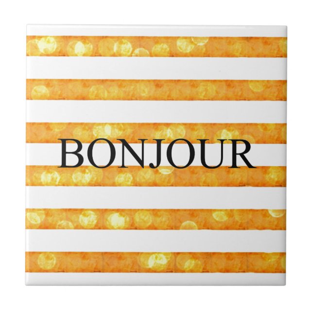 Azulejo Bonjour Naranja Stripe Bokeh (Frente)