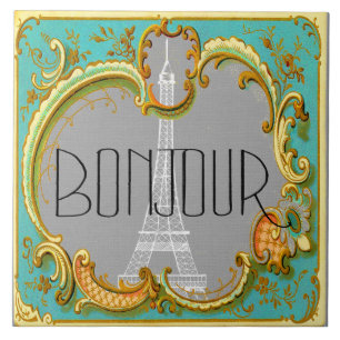Azulejo Bonjour Paris Vintage French Eiffel Tower Collage