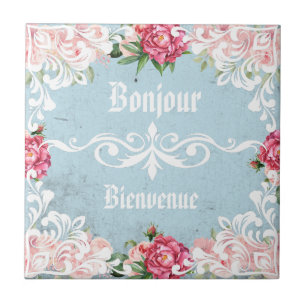 Azulejo Bonjour Personalizado texto moda francés vintage E