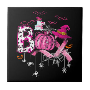Azulejo Boo Halloween Calabaza Cinta rosa Leche de Bruja p