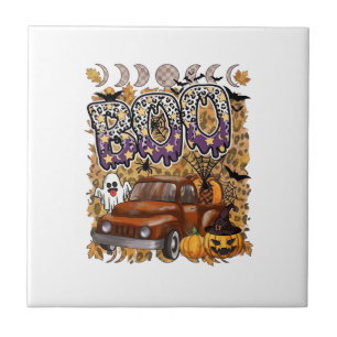Azulejo Boo Halloween Camión Antiguo Fantasma Calabazas Le