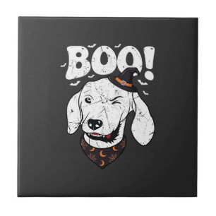 Azulejo Boo Halloween Perro Bruja Sombrero Murciélagos