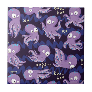 Azulejo Boo Octopus Cute Niños Púrpura Ropa Y Decoración