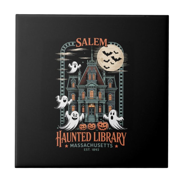 Azulejo Bookworm Halloween Shirt Haunted Library (Frente)