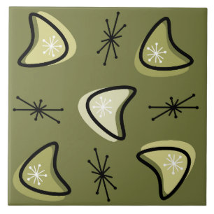 Azulejo Boomerangs atómicos estallidos olivos verdes