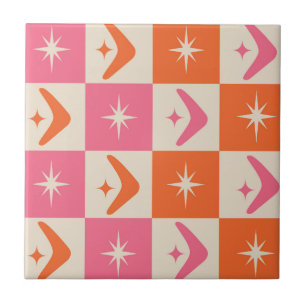 Azulejo Boomerangs de cuadros de mediados de siglo en rosa