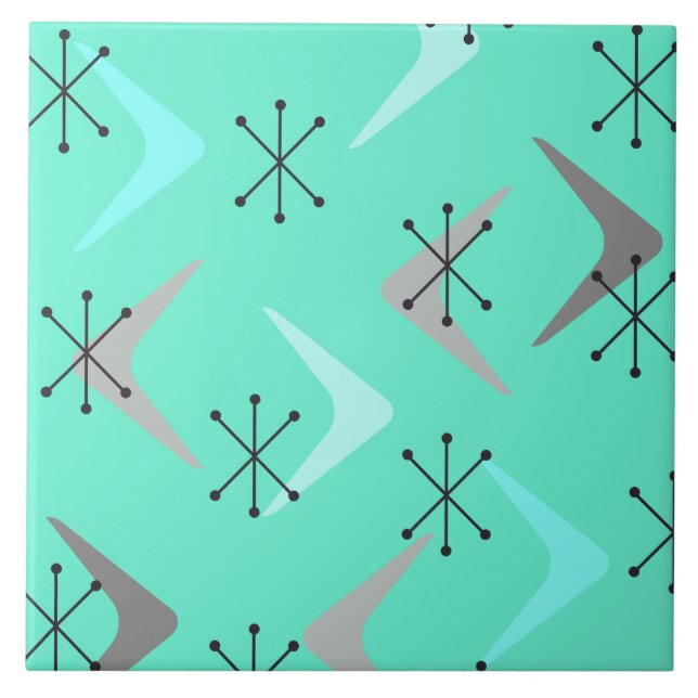 Azulejo Boomerangs Estallidos de Estrellas Verde Menta de  (Frente)