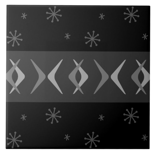 Azulejo Boomerangs modernos de mediados de siglo Black (Frente)