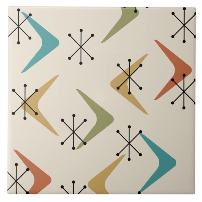 Azulejo Boomerangs Starbursts Multicoloreados de Mid Centu (Frente)