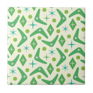 Azulejo Boomerangs Verdes de Estilo Mediocre del Siglo con