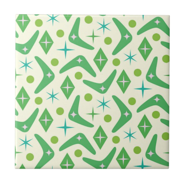 Azulejo Boomerangs Verdes de Estilo Mediocre del Siglo con (Frente)