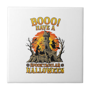 Azulejo Booo Espeluznante Halloween Bruja Caldero Castillo
