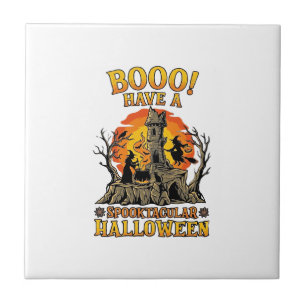 Azulejo Booo Espeluznante Halloween Bruja Caldero Castillo
