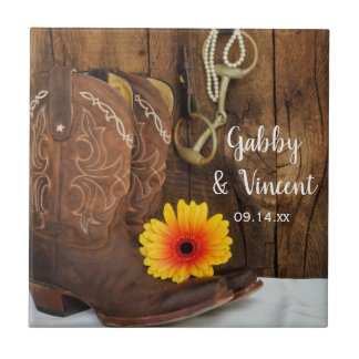 Azulejo Boots de vaquero, daisy y Boda occidental de bit d