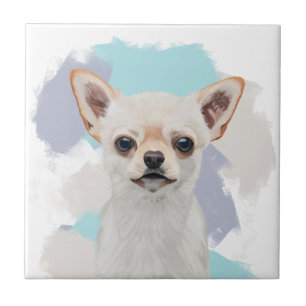 Azulejo Borde azul del resumen del perro chihuahua blanco
