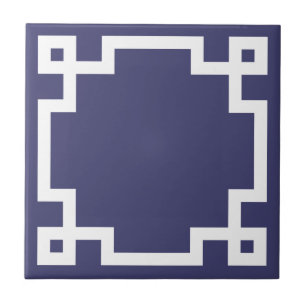 Azulejo Borde Clásico de Llave Griega Azul Marino Blanco
